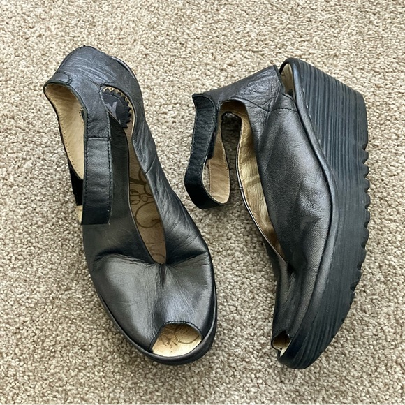 Fly London Shoes - Fly London Metallic Peep-Toe Sandal Wedges US Size 8.5 EU 39